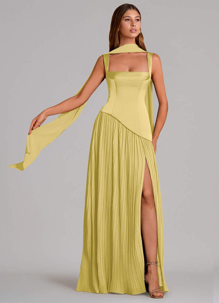 elyessen Stephanie Black A-Line Pleated Stretch Satin Dress 7