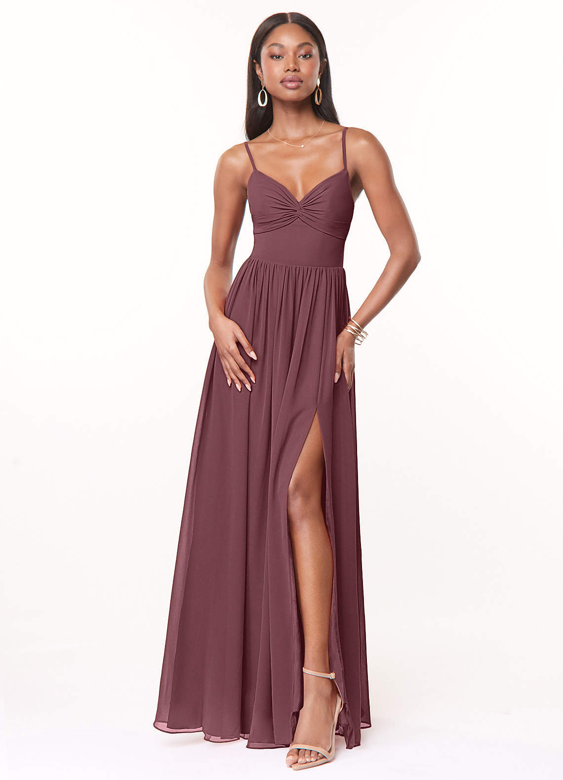 elyessen Zeya Dusty Blue A-Line V-Neck Pleated Chiffon Dress 5