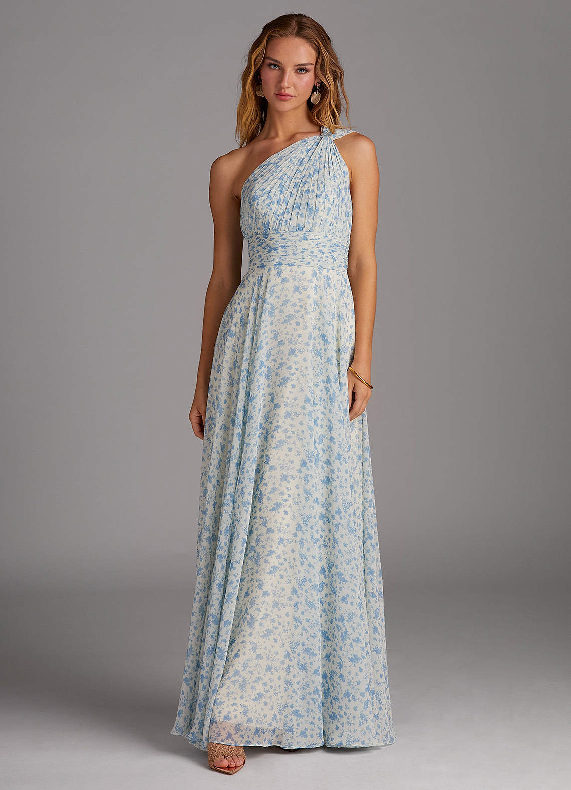 elyessen Charlize Abstract Bouquet Floral A-Line One Shoulder Chiffon Dress 9