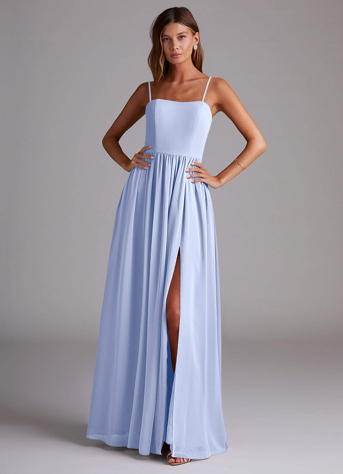 elyessen Calianna Dusty Blue A-Line Off the Shoulder Chiffon Convertible Dress 2