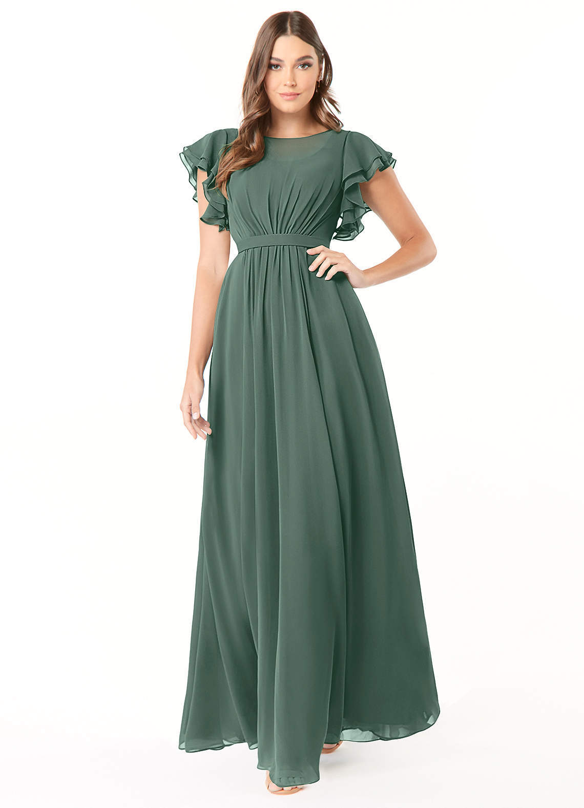 elyessen Daphne A-Line Ruffled Chiffon Floor-Length Dress Eucalyptus 1