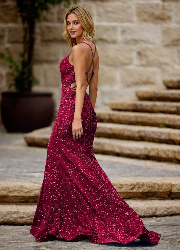 Luxey Light Blue Velvet Sequins Prom Dress