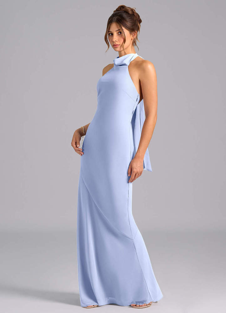 elyessen Velli Dusty Blue Mermaid High Neck Chiffon Dress 2
