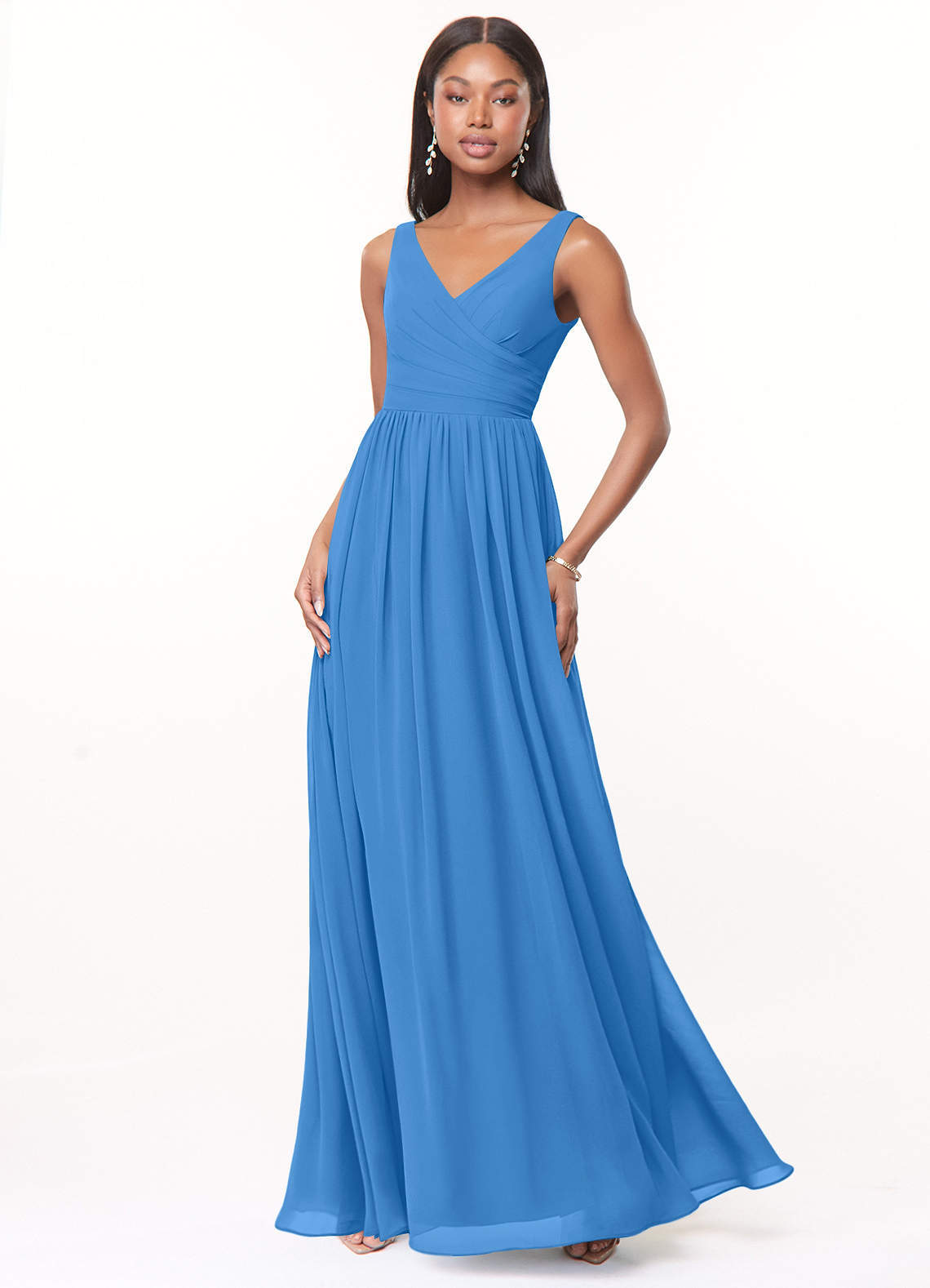 elyessen Keyla Dusty Blue A-Line V-Neck Pleated Chiffon Dress 8