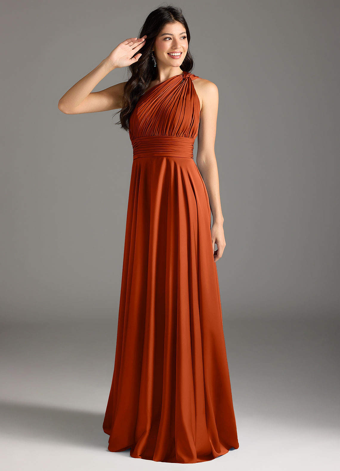 elyessen Charlize Dusty Sage A-Line One Shoulder Stretch Satin Dress 6