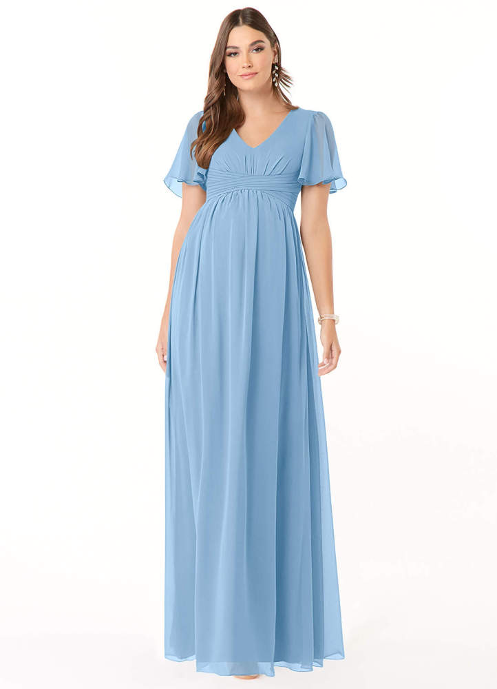 elyessen Verna A-Line V-Neck Ruched Chiffon Floor-Length Dress Cabernet 2