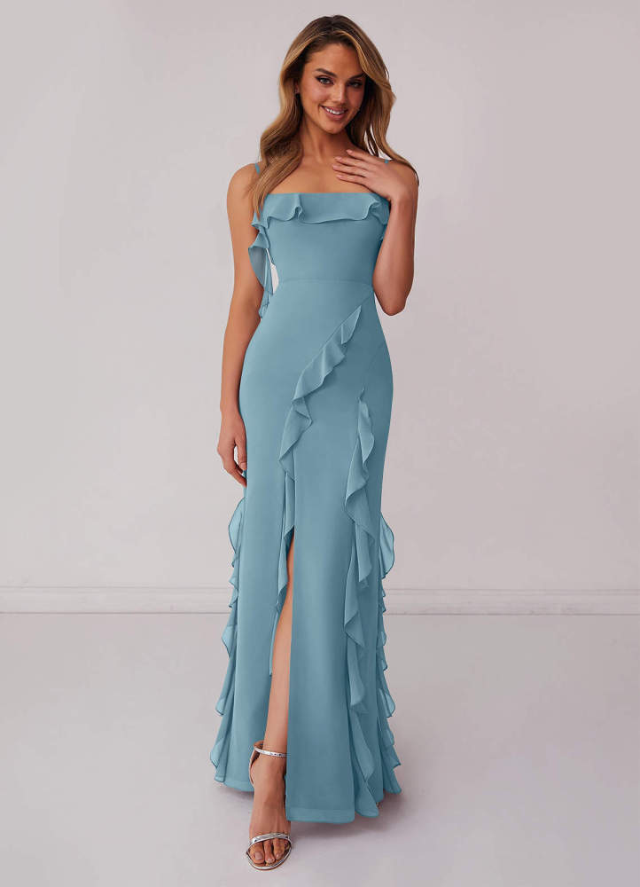 Sky Blue Sheath Bow Chiffon Dress Sky Blue 3