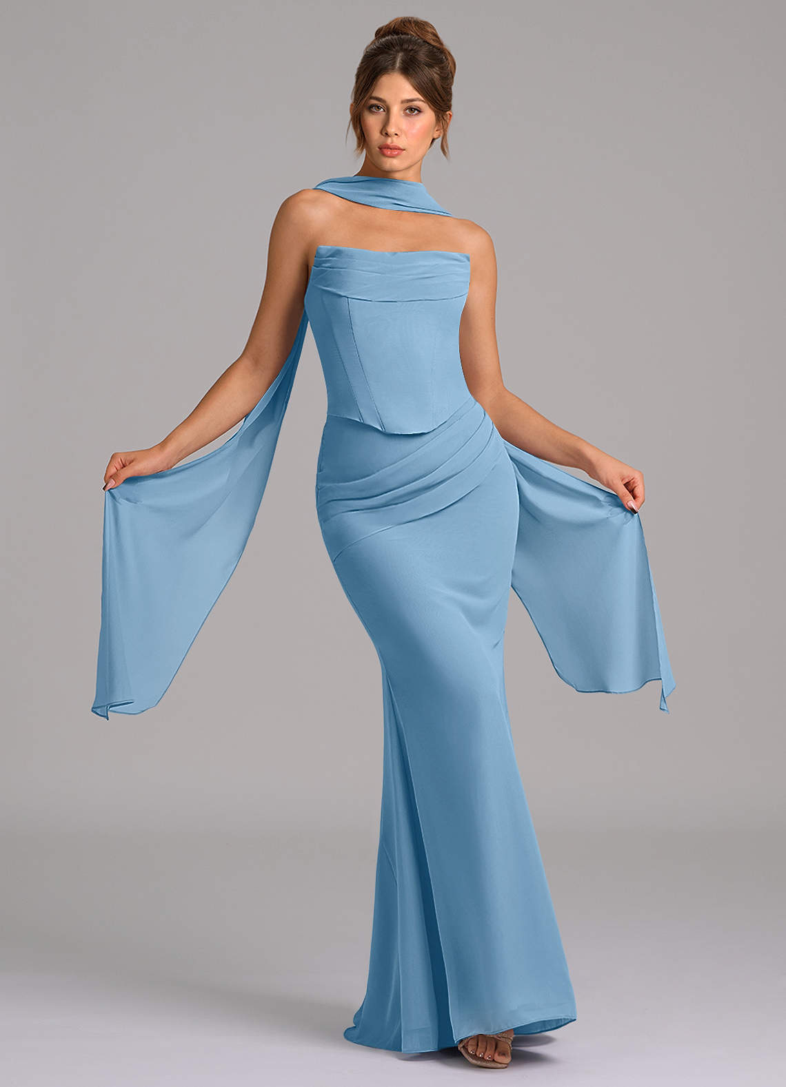 elyessen Sorrel Sky Blue Mermaid Corset Chiffon Dress 3
