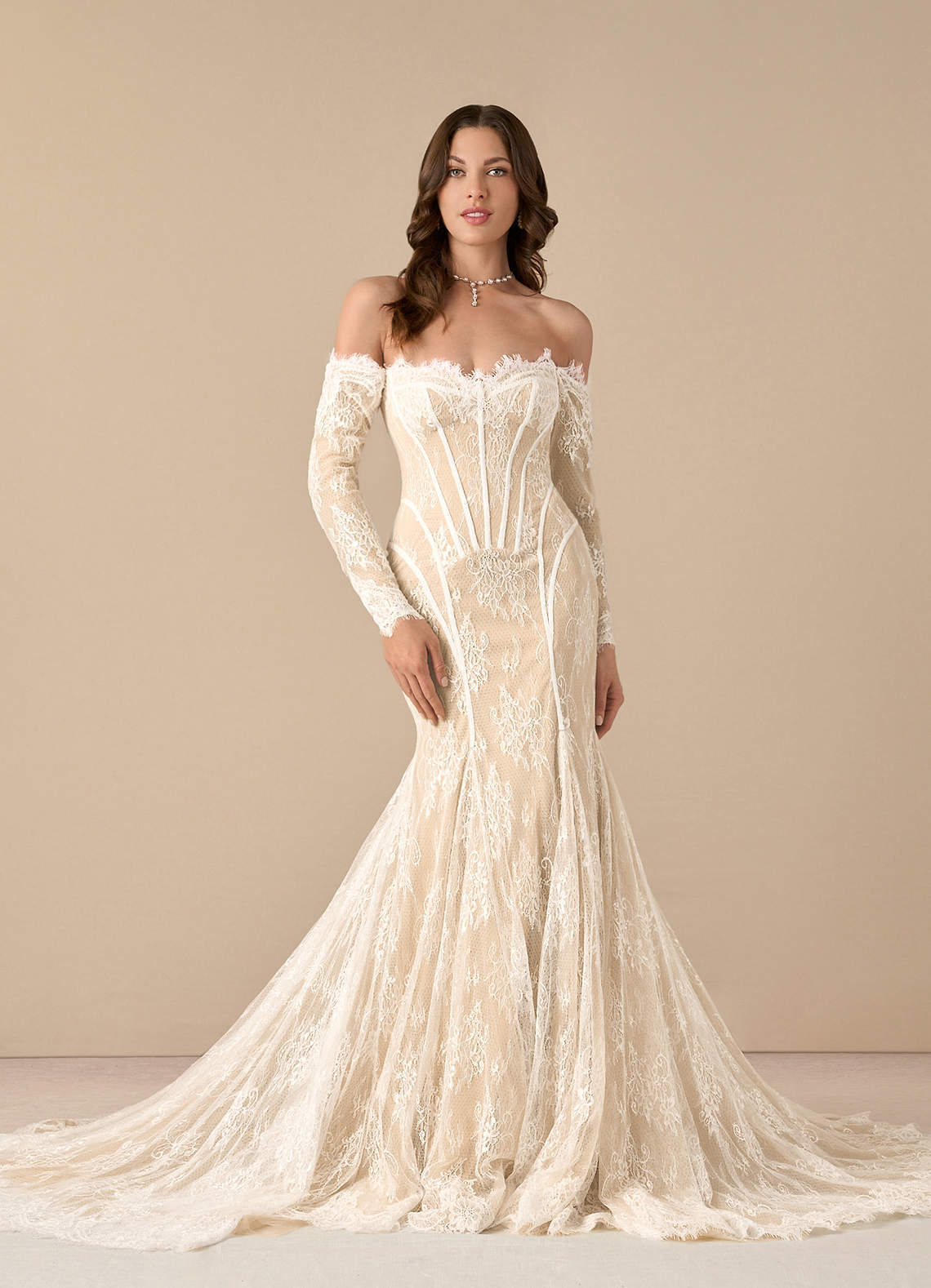 elyessen Katherine Diamond White Mermaid Off the Shoulder Tulle Dress