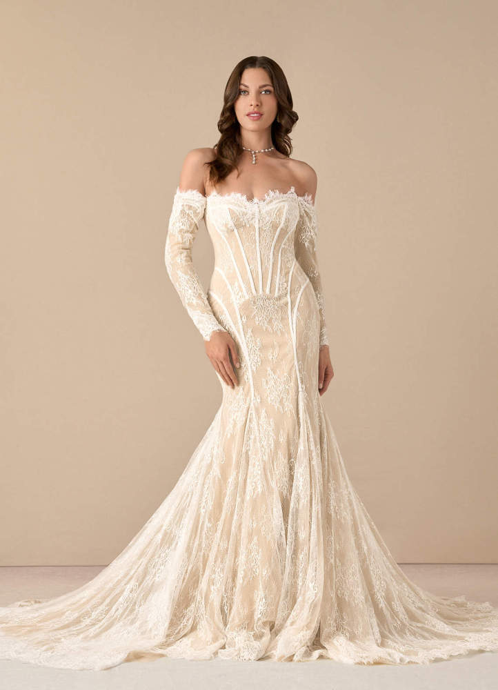 elyessen Katherine Diamond White Mermaid Off the Shoulder Tulle Dress