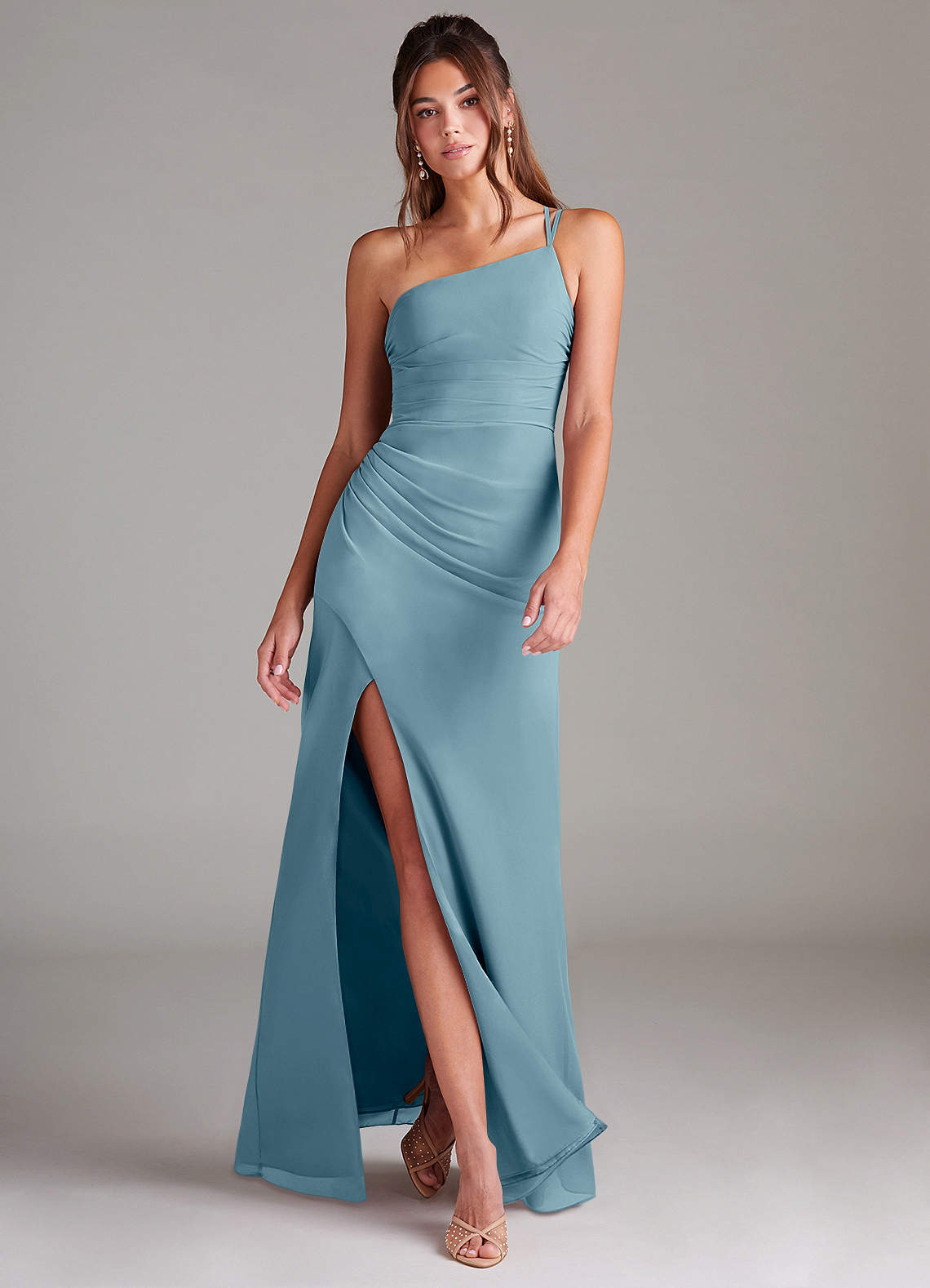 elyessen Eren Sky Blue Sheath One Shoulder Chiffon Dress 8