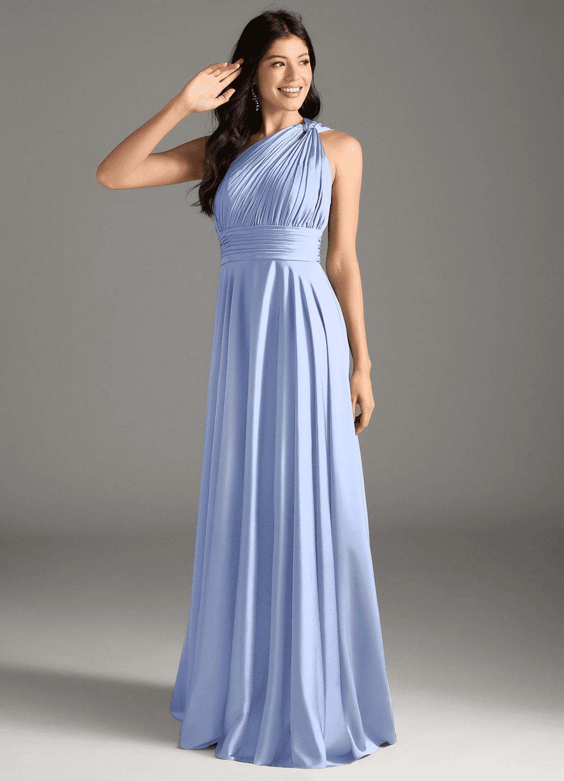 elyessen Charlize Dusty Sage A-Line One Shoulder Stretch Satin Dress 2