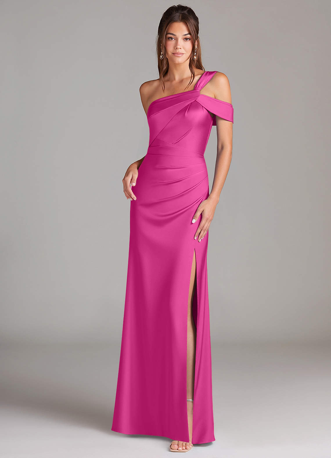 elyessen Wynter Black Sheath One Shoulder Stretch Satin Dress 4
