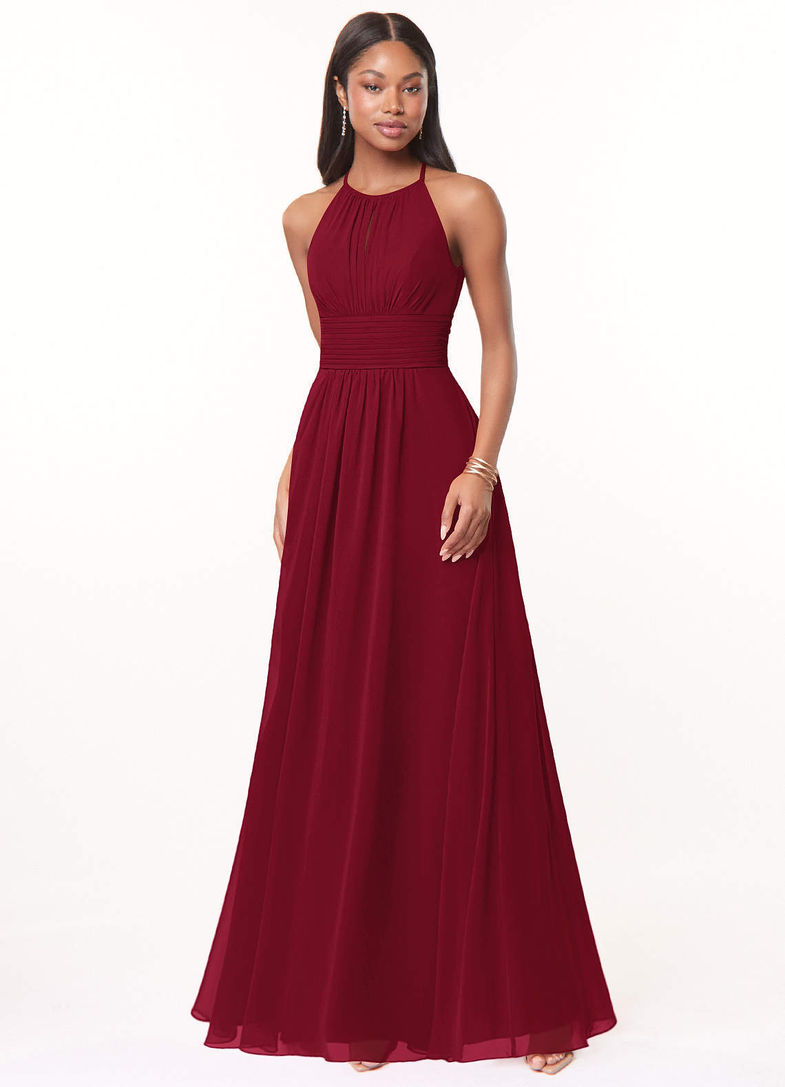 elyessen Bonnie Burgundy A-Line Keyhole Ruched Chiffon Dress 6