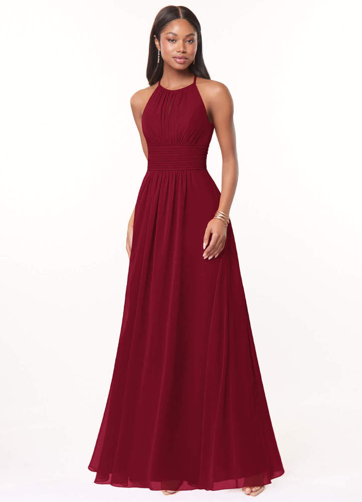 elyessen Bonnie Burgundy A-Line Keyhole Ruched Chiffon Dress 6