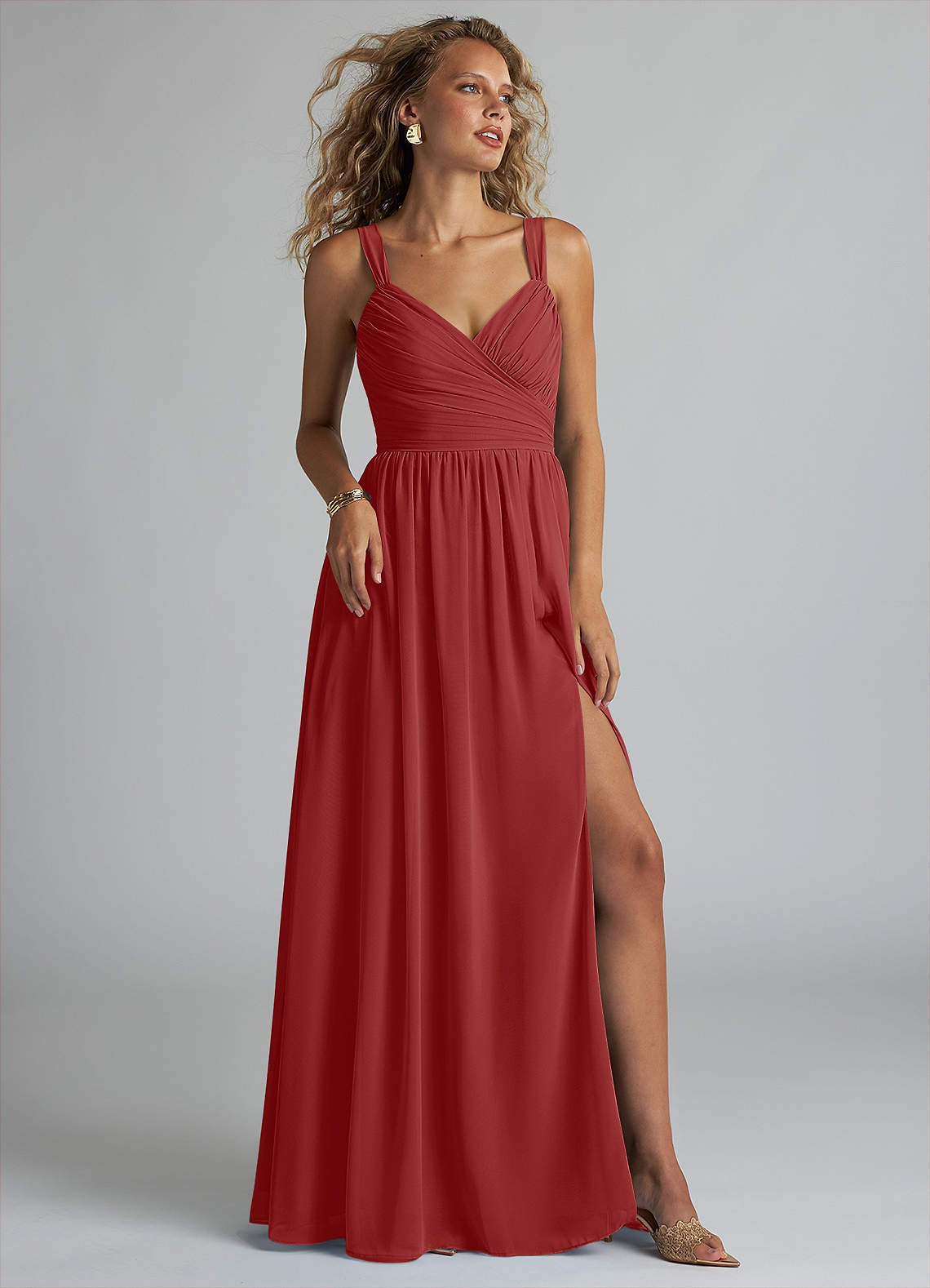 elyessen Aziza Sky Blue A-Line V-Neck Pleated Chiffon Dress 6