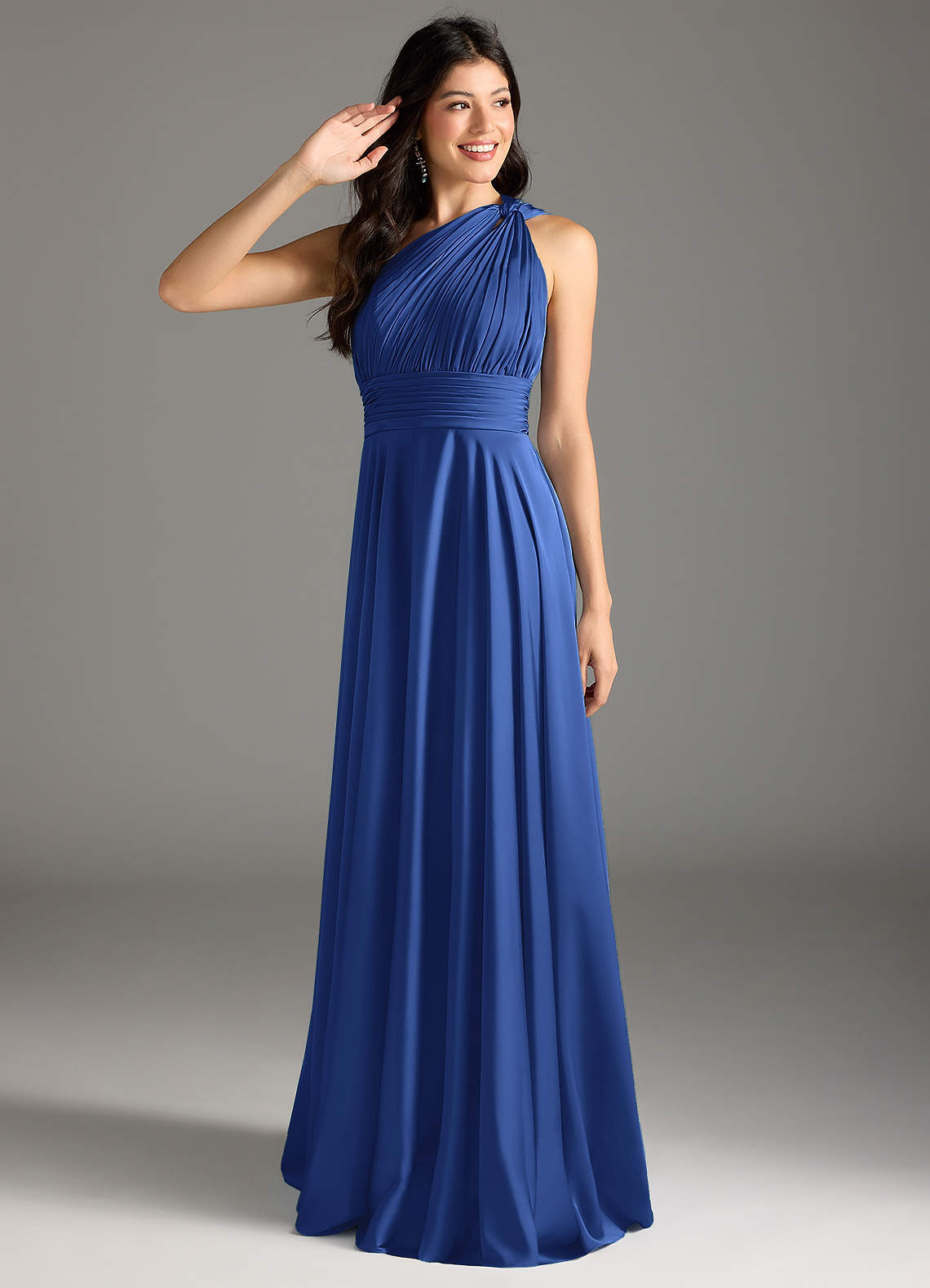 elyessen Charlize Dusty Sage A-Line One Shoulder Stretch Satin Dress 3