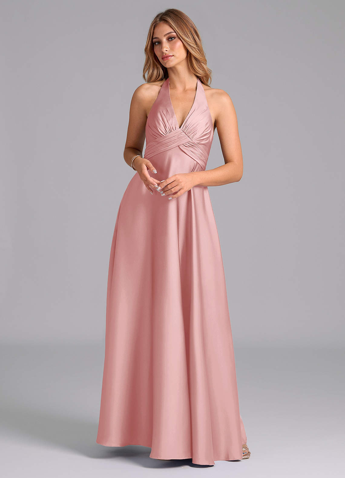 elyessen Tessie Terracotta A-Line Pleated Stretch Satin Dress 4
