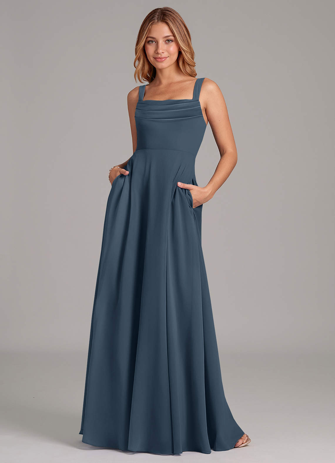 elyessen Shaude Sky Blue A-Line Pleated Chiffon Dress 3