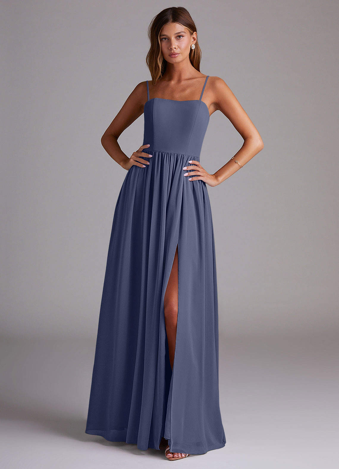 elyessen Calianna Dusty Blue A-Line Off the Shoulder Chiffon Convertible Dress 3