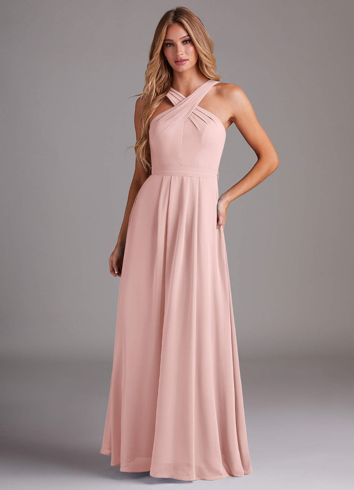 elyessen Dixie Sky Blue A-Line Halter Pleated Chiffon Dress 3