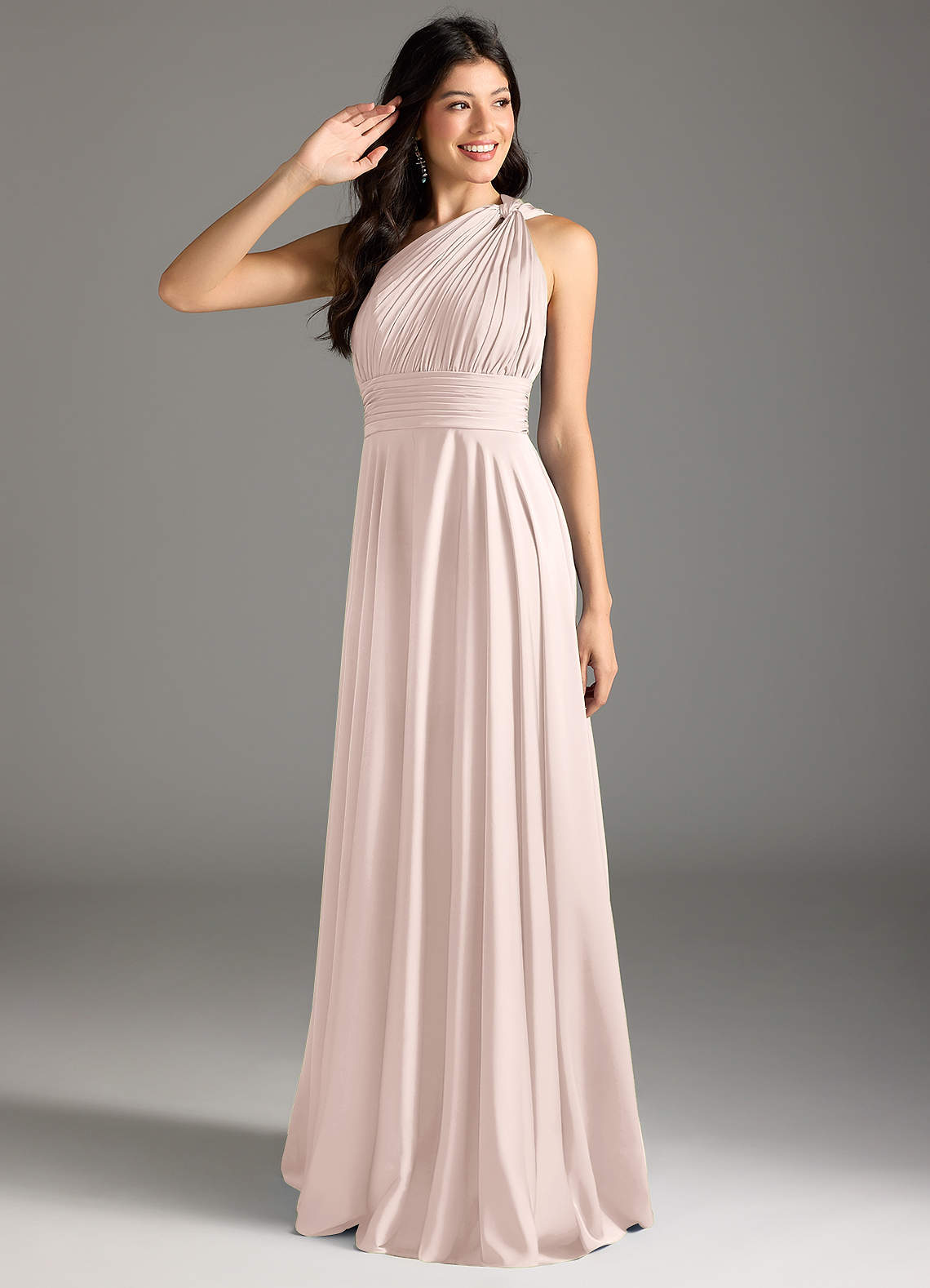 elyessen Charlize Dusty Sage A-Line One Shoulder Stretch Satin Dress 3