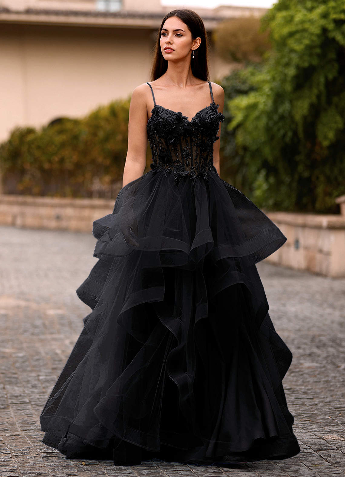 Dreama Burgundy Lace Corset Ruffle Prom Dress