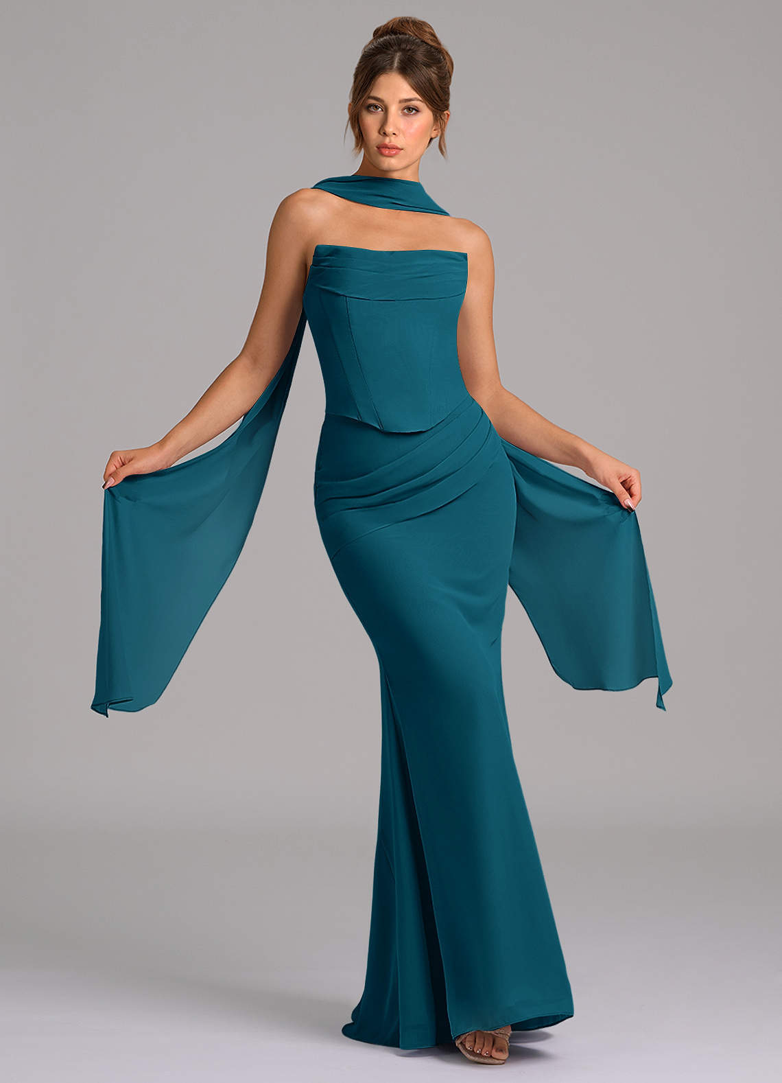 elyessen Sorrel Sky Blue Mermaid Corset Chiffon Dress 3