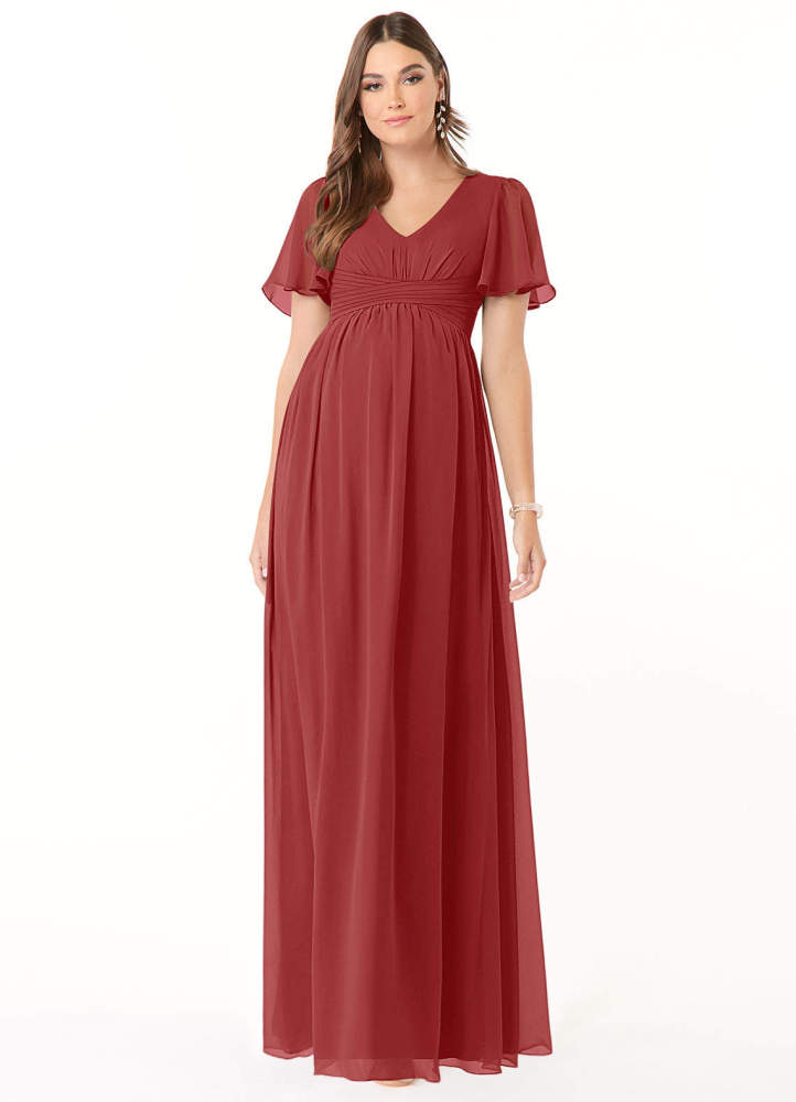 elyessen Verna A-Line V-Neck Ruched Chiffon Floor-Length Dress Cabernet 5