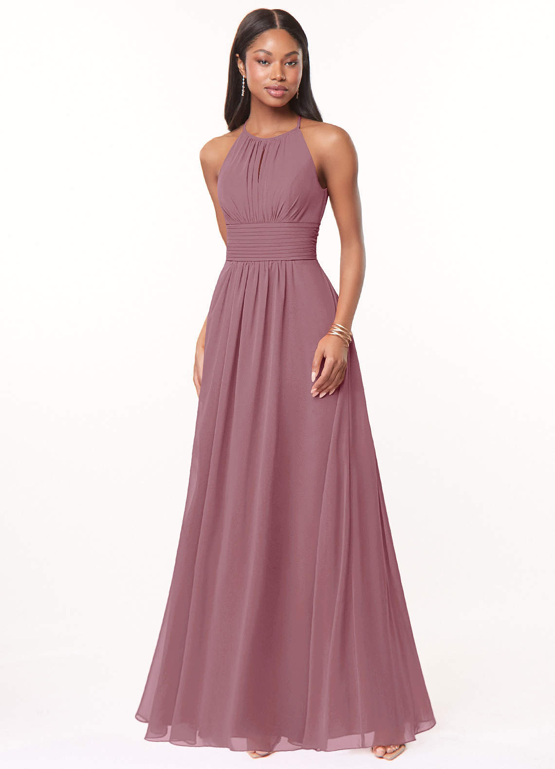 elyessen Bonnie Burgundy A-Line Keyhole Ruched Chiffon Dress 5