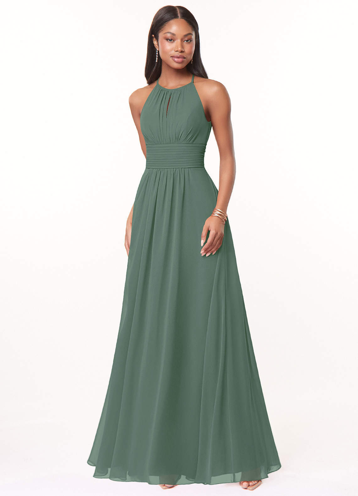 elyessen Bonnie Burgundy A-Line Keyhole Ruched Chiffon Dress 1