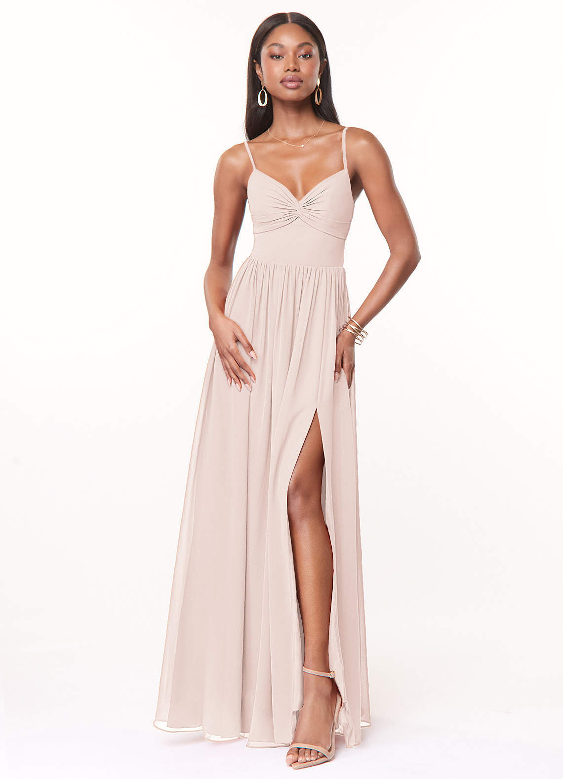 elyessen Zeya Dusty Blue A-Line V-Neck Pleated Chiffon Dress 8
