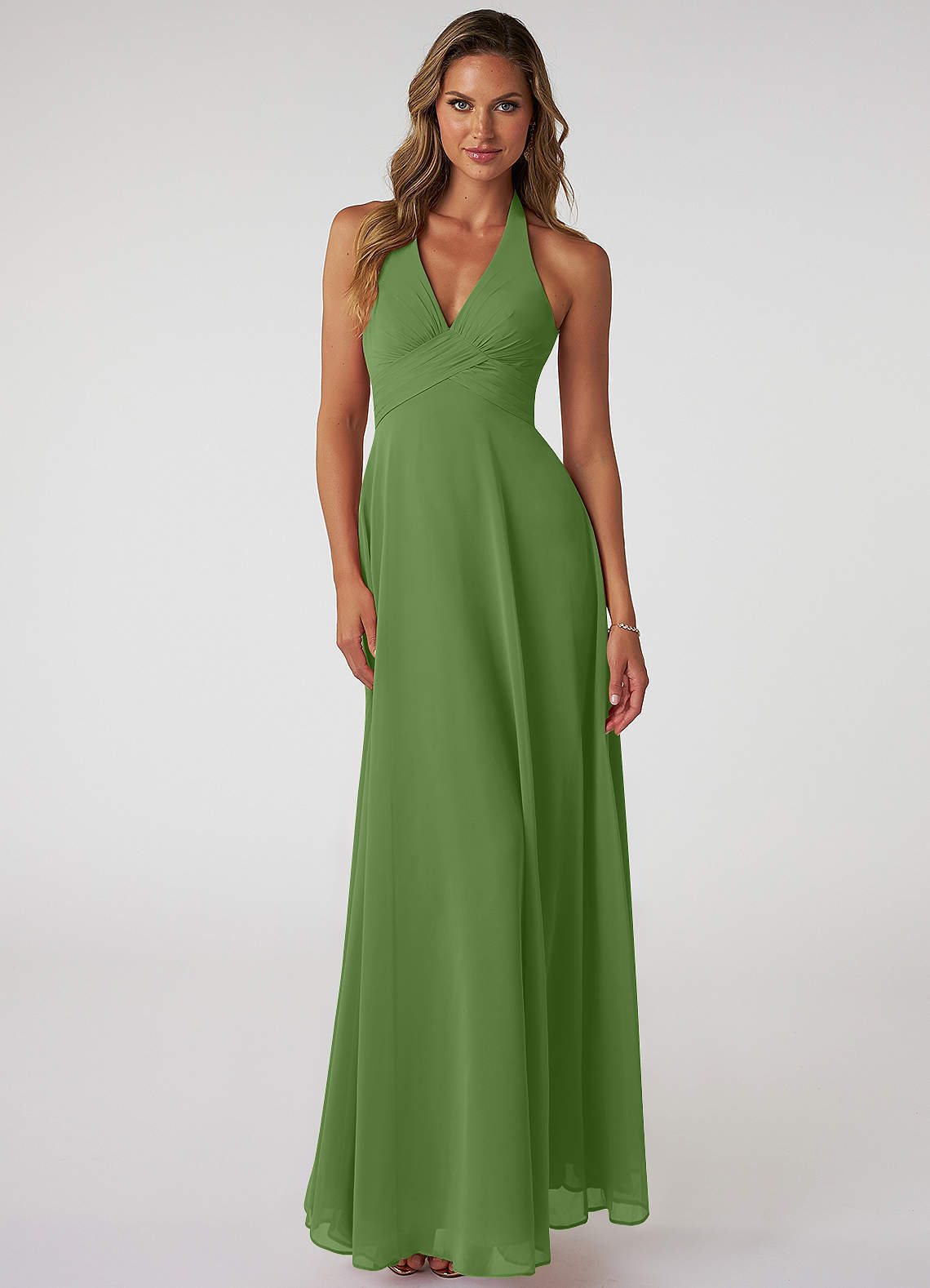 elyessen Tessie Sky Blue A-Line V-Neck Pleated Chiffon Dress 1