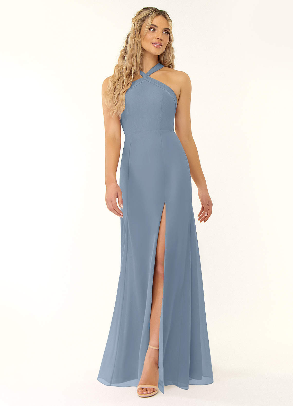 elyessen Rue Sky Blue A-Line Halter Chiffon Dress 3