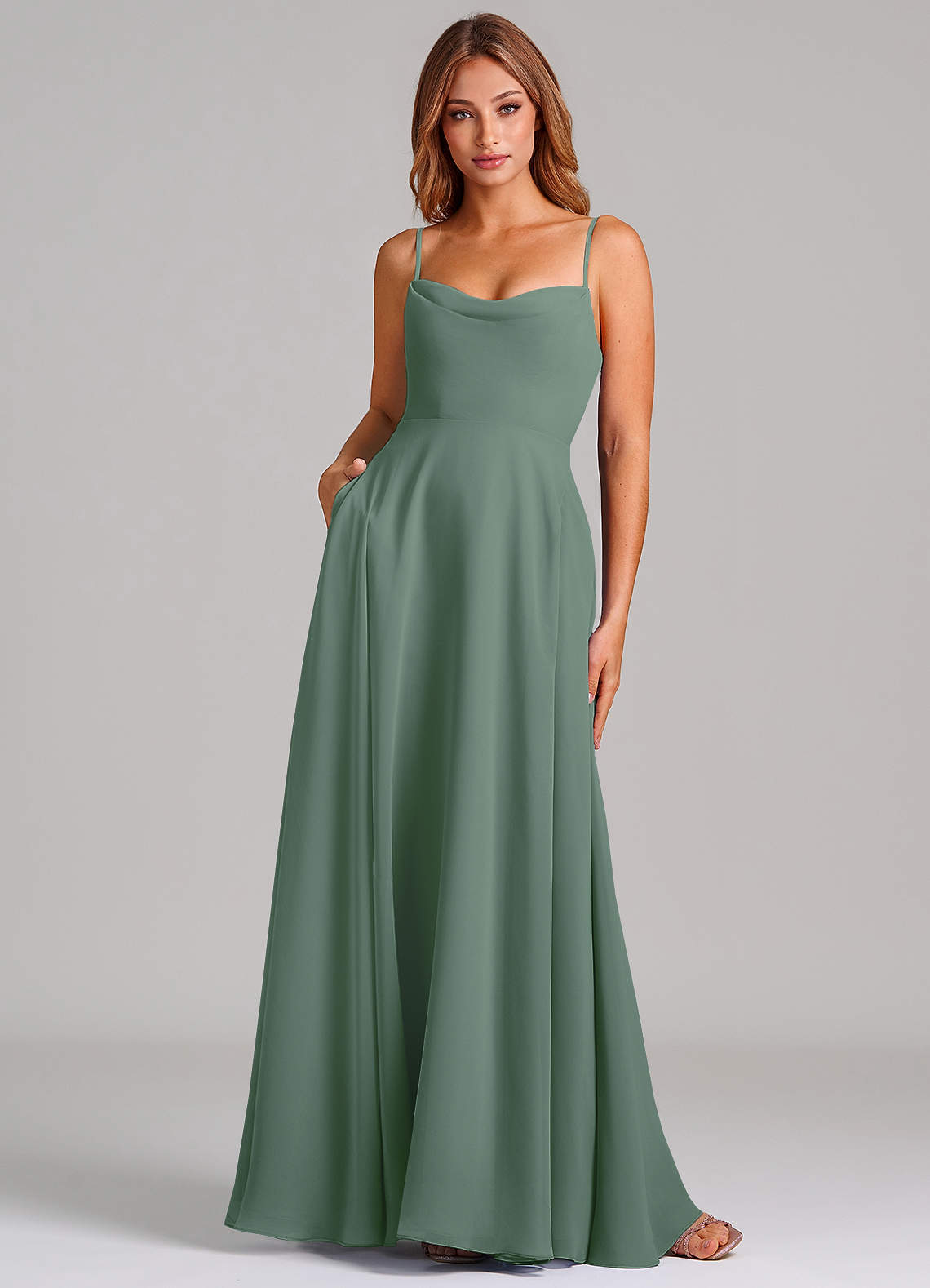 elyessen Elle Dusty Sage A-Line Pleated Chiffon Dress 1