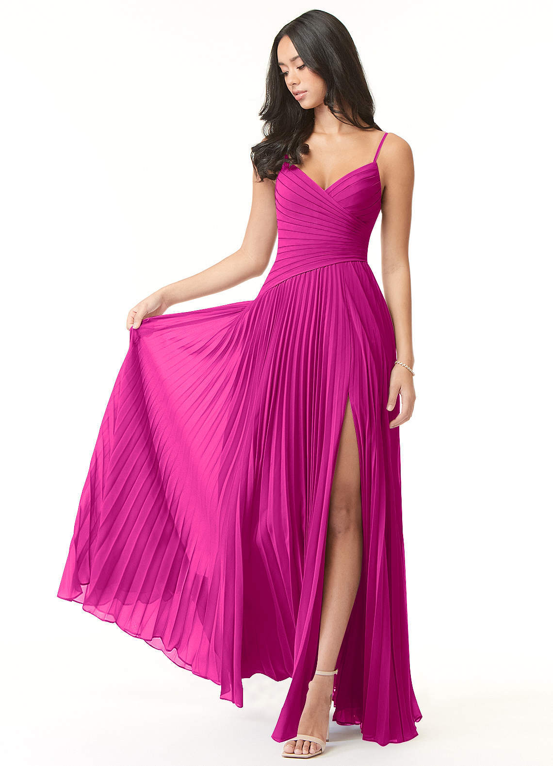 elyessen Vini Sky Blue A-Line V-Neck Pleated Chiffon Dress 4