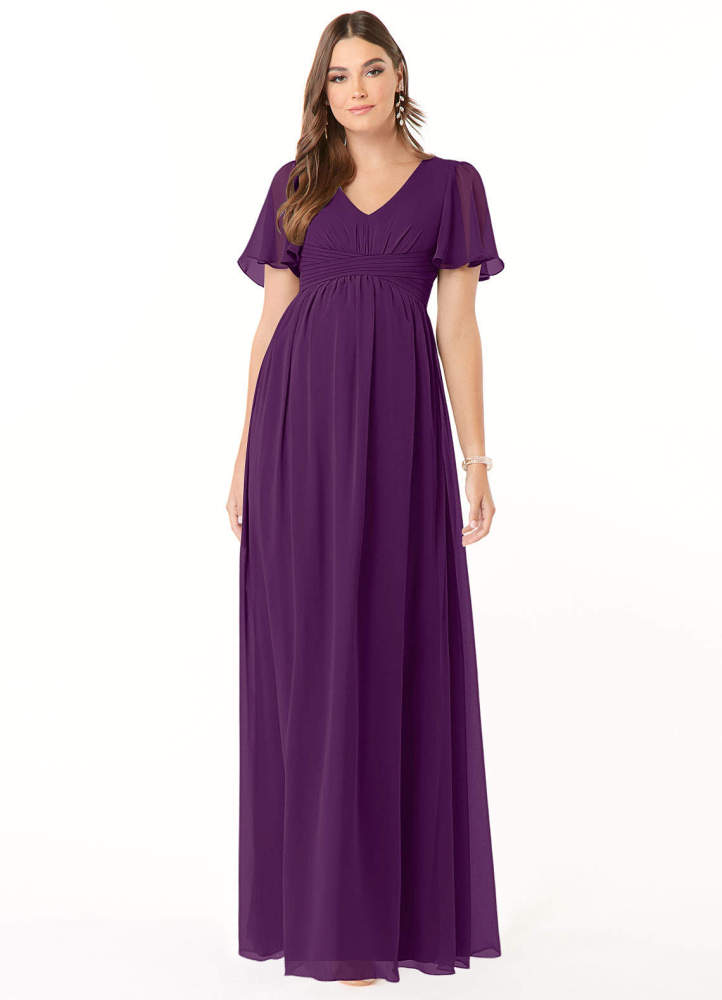 elyessen Verna A-Line V-Neck Ruched Chiffon Floor-Length Dress Cabernet 5
