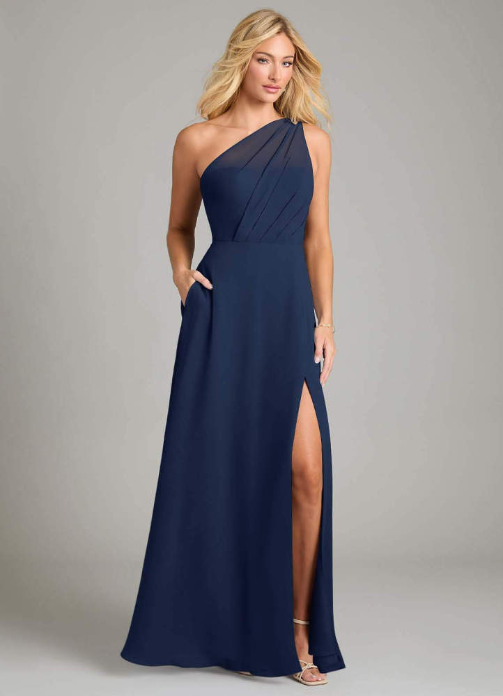 elyessen Phaedra Black A-Line One Shoulder Chiffon Dress 3