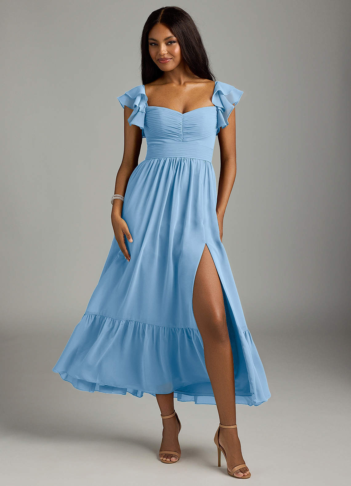 elyessen Anaya Blue Vintage Floral A-Line Sweetheart Neckline Chiffon Dress 2