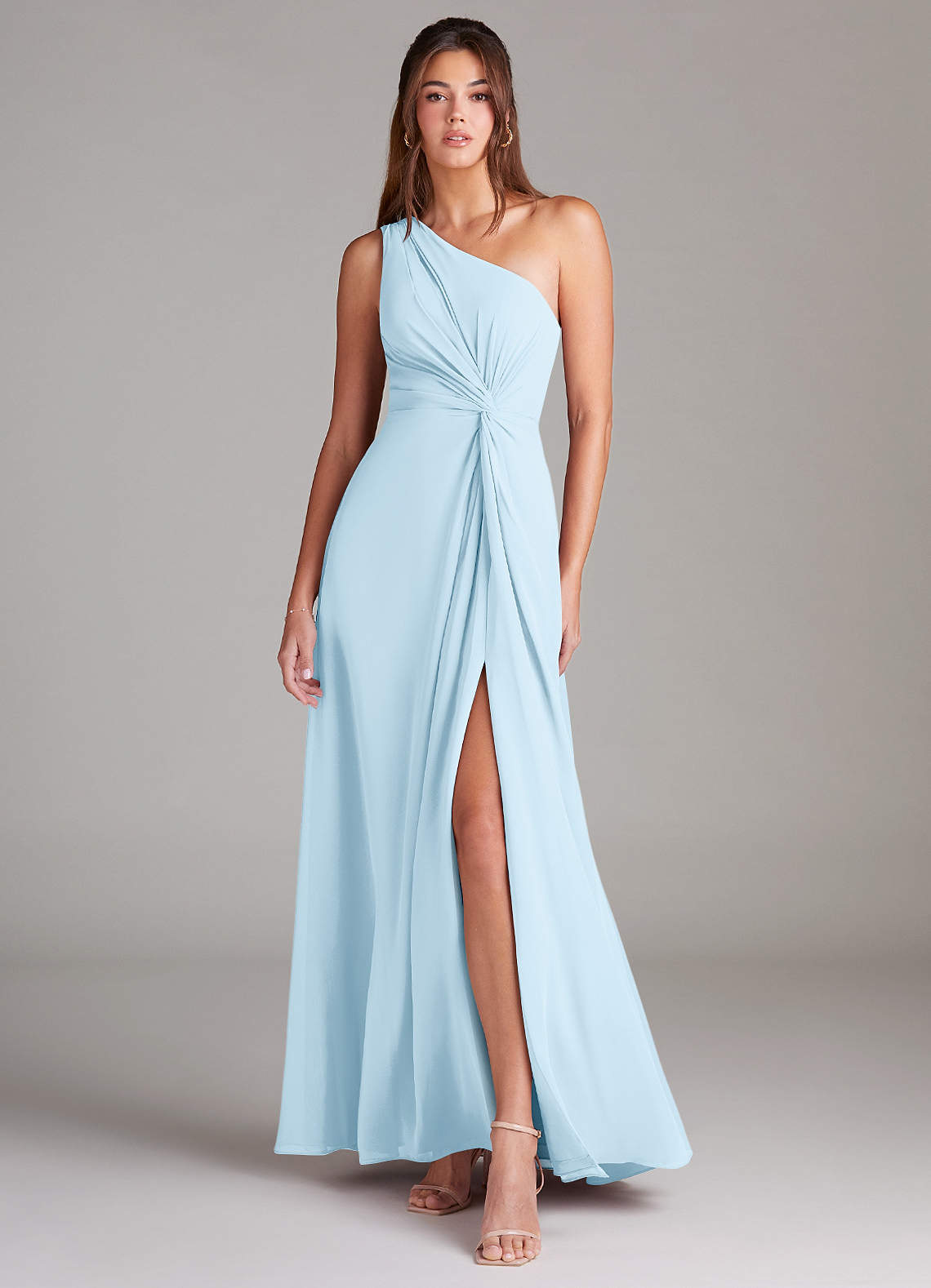 elyessen Brooke Sky Blue A-Line One Shoulder Chiffon Dress 2