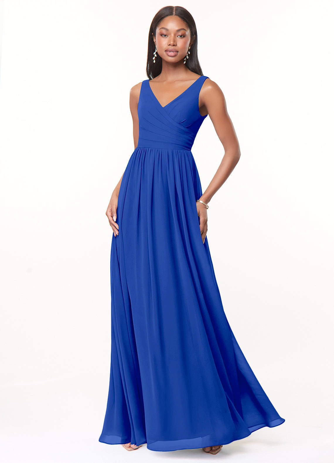 elyessen Keyla Dusty Blue A-Line V-Neck Pleated Chiffon Dress 3