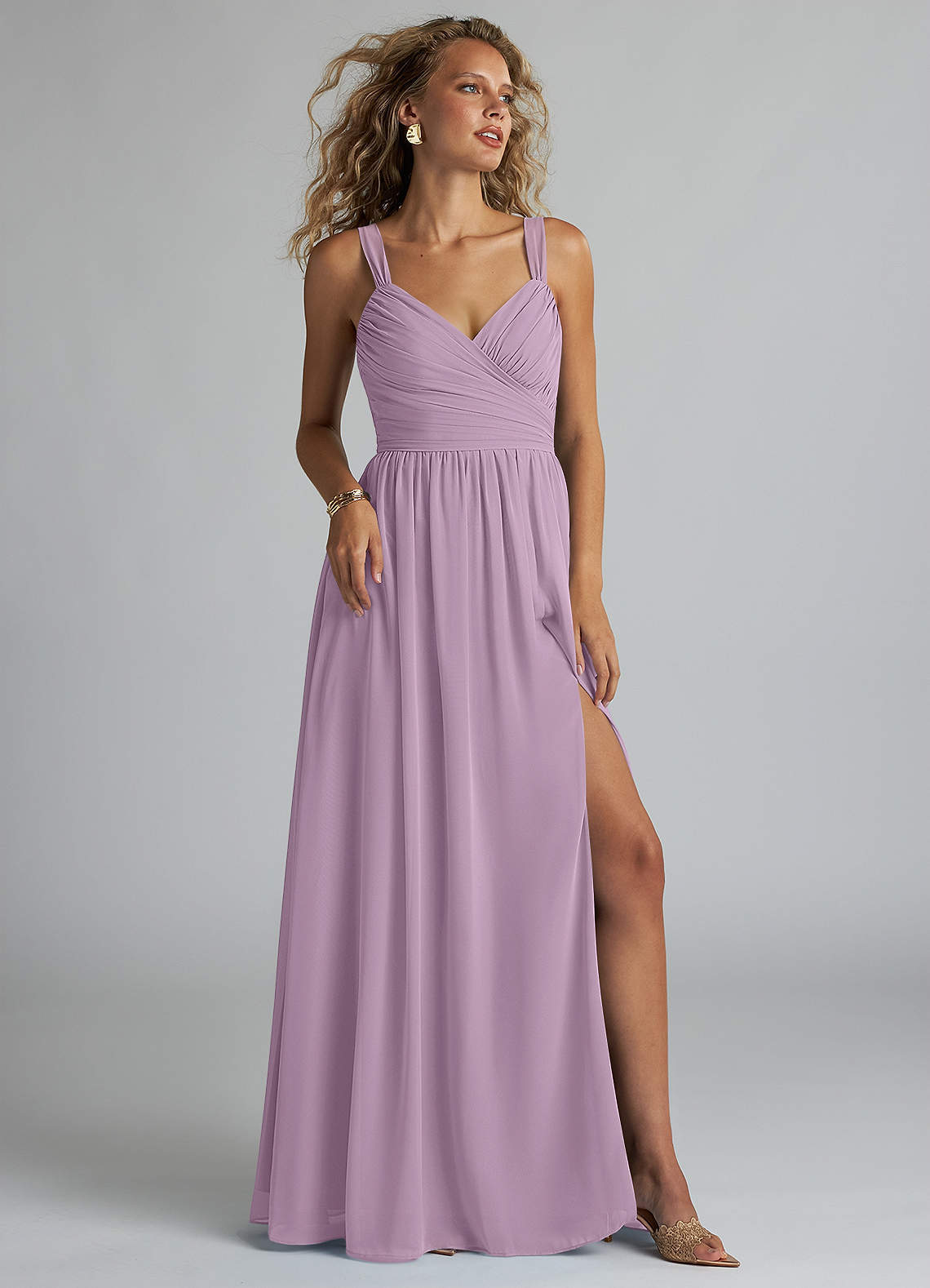 elyessen Aziza Sky Blue A-Line V-Neck Pleated Chiffon Dress 5