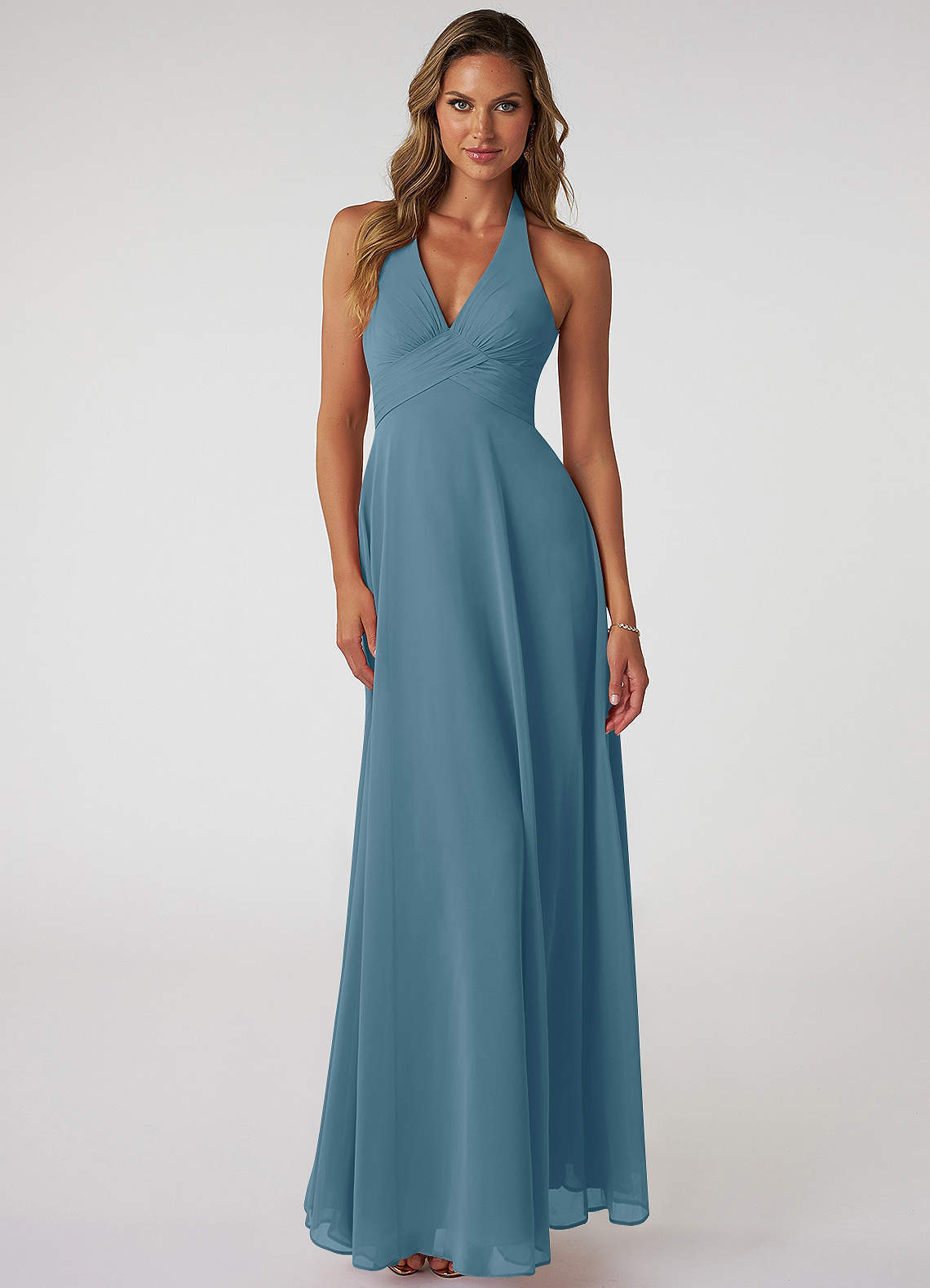 elyessen Tessie Sky Blue A-Line V-Neck Pleated Chiffon Dress 3