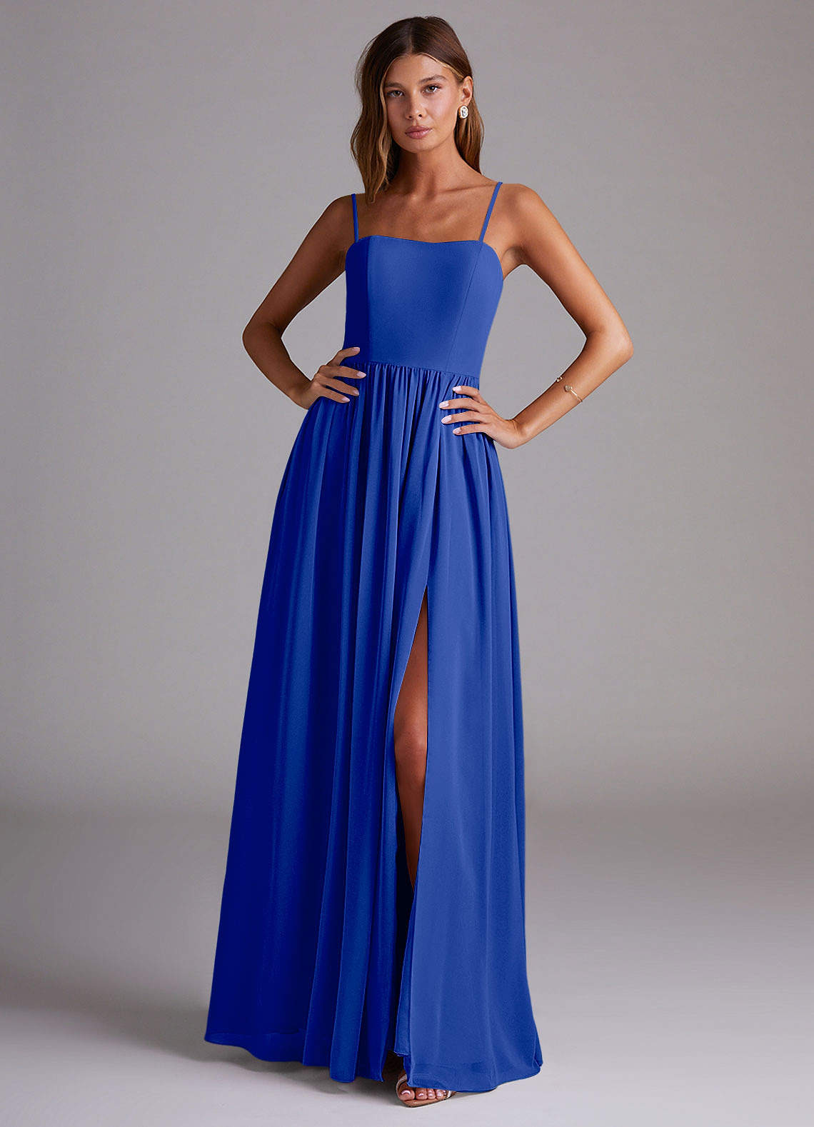 elyessen Calianna Dusty Blue A-Line Off the Shoulder Chiffon Convertible Dress 3