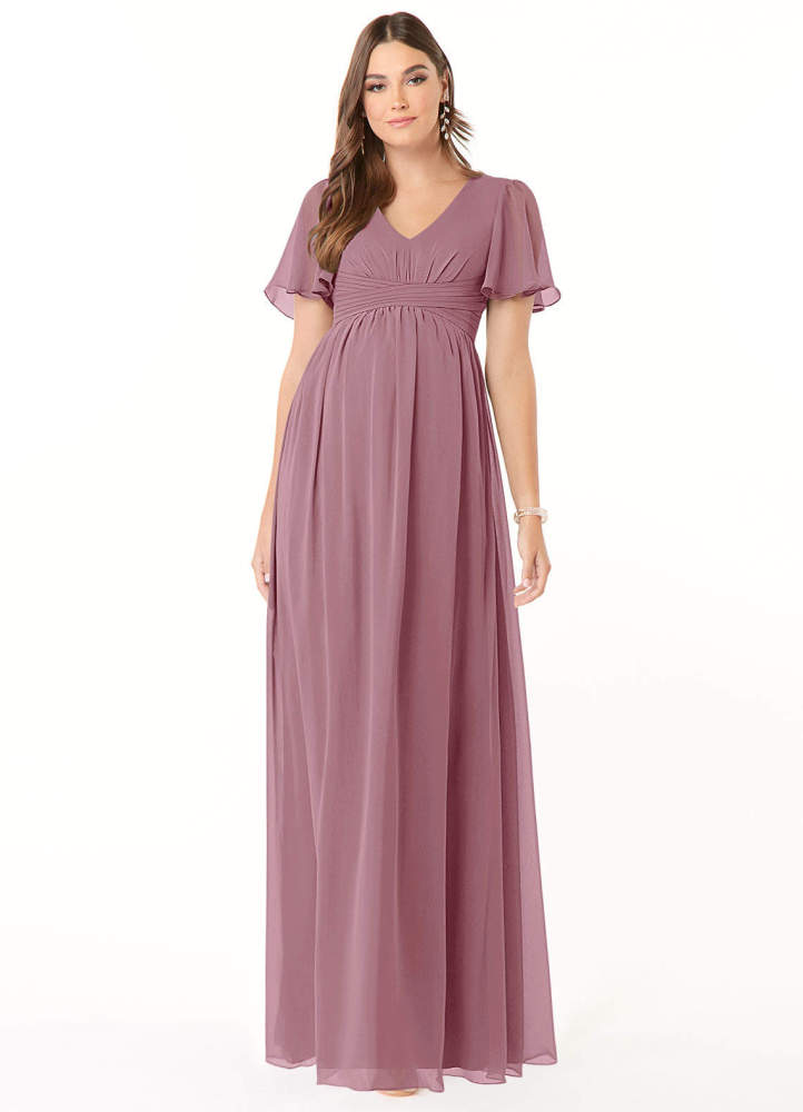 elyessen Verna A-Line V-Neck Ruched Chiffon Floor-Length Dress Cabernet 5