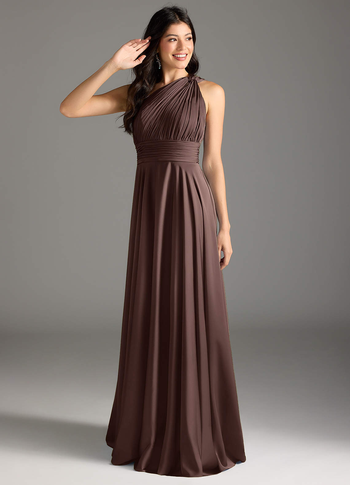 elyessen Charlize Dusty Sage A-Line One Shoulder Stretch Satin Dress 7
