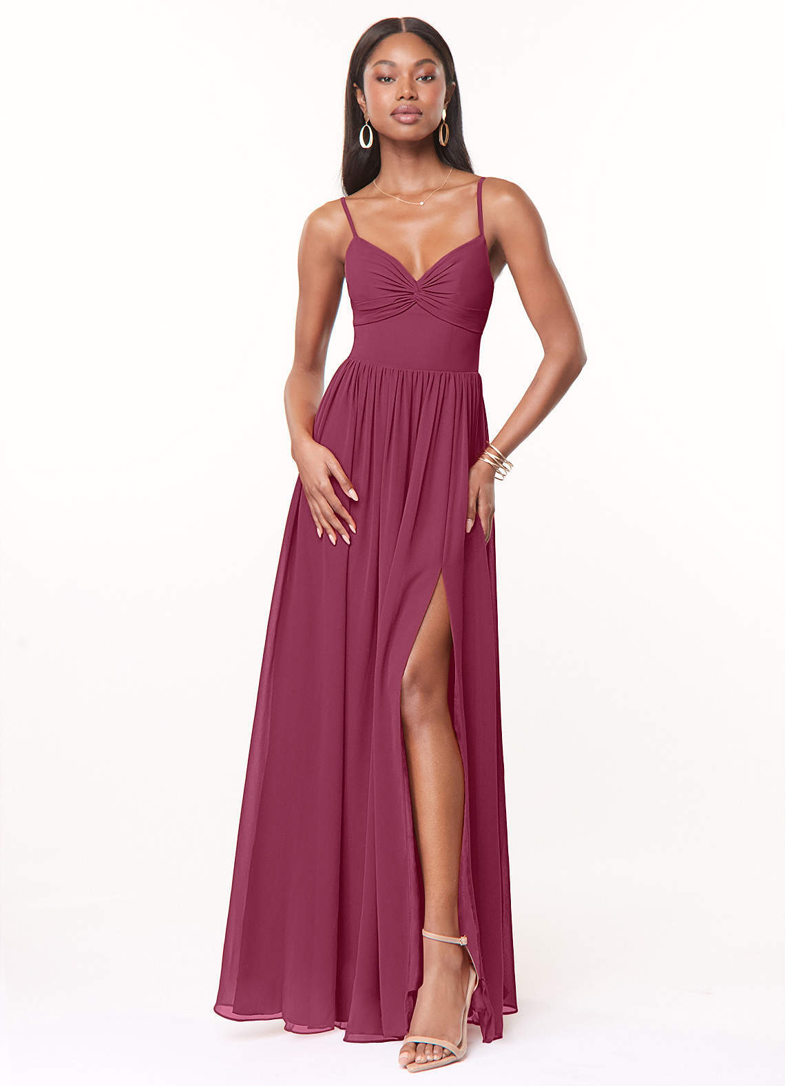 elyessen Zeya Dusty Blue A-Line V-Neck Pleated Chiffon Dress 6