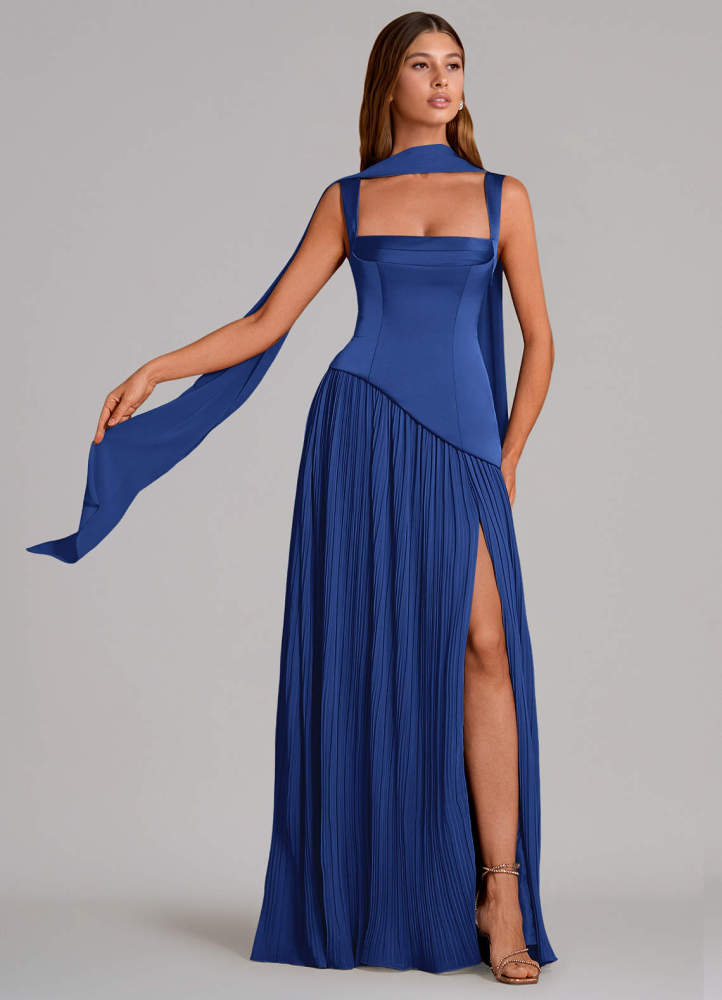 elyessen Stephanie Black A-Line Pleated Stretch Satin Dress 3