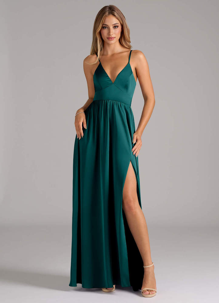elyessen Aaida Dusty Sage A-Line Corset Stretch Satin Dress 2