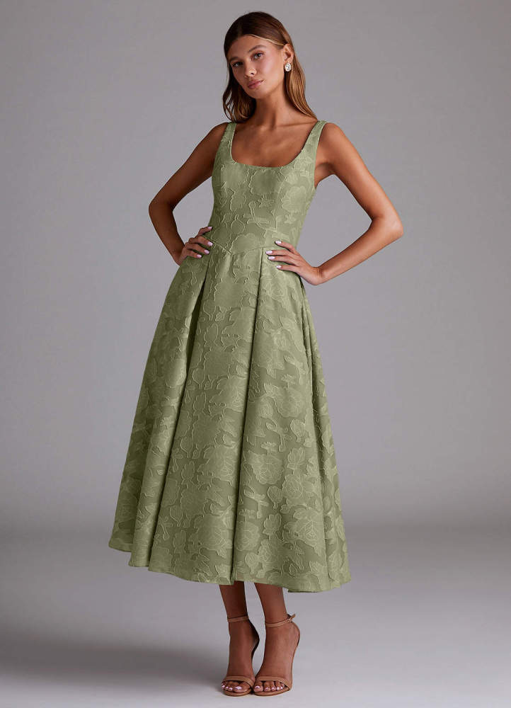 elyessen Amalie Dusty Blue A-Line Pleated Floral Burnout Dress 1